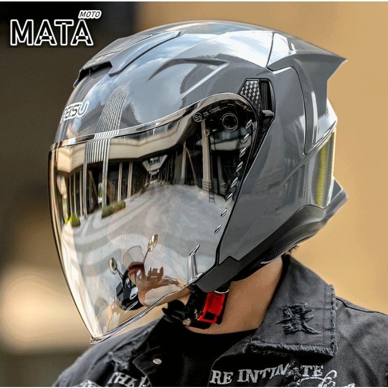 Full Face Motorcycle Helmet With Bluetooth - หมวกกันน็อคมอเตอร์ไซค์แบบเปิดหน้า 3/4 รุ่นใหม่ พร้อมกระจกสองชั้น สไตล์วินเทจ สำหรับผู้ชายและผู้หญิง